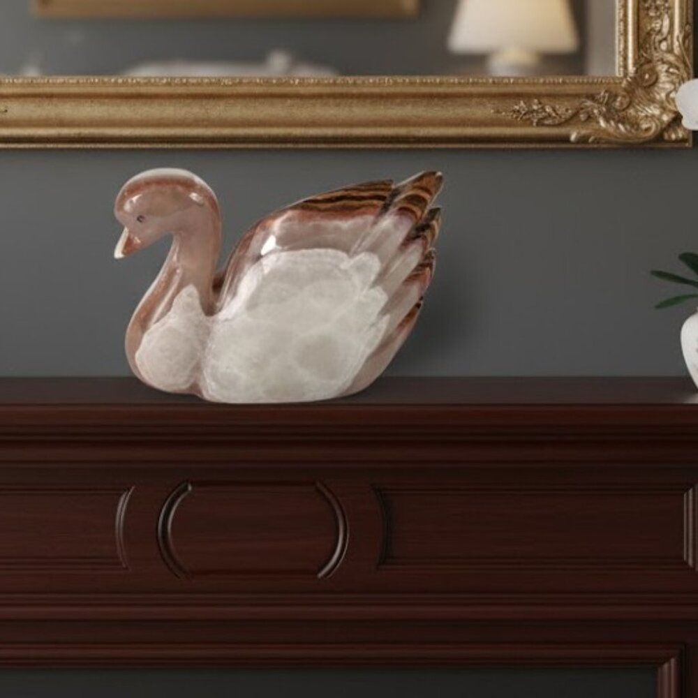 Marble Animal Figurine Swan Collectible Desk Mantel Decorative Christmas Gift
